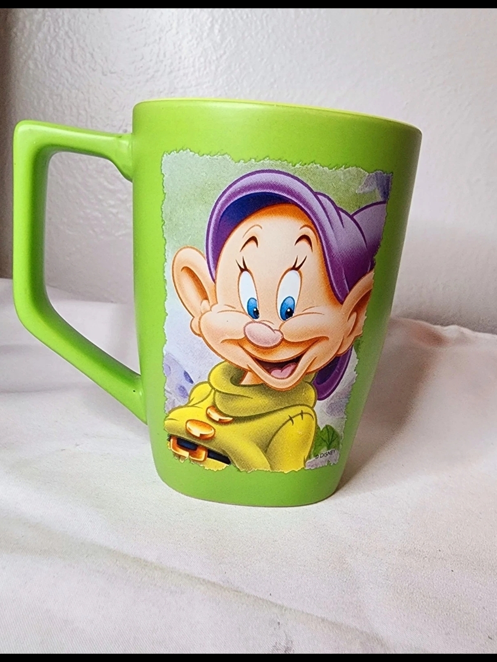 Disney Lime Green Dopey Mug with Purple Hat Artwork
